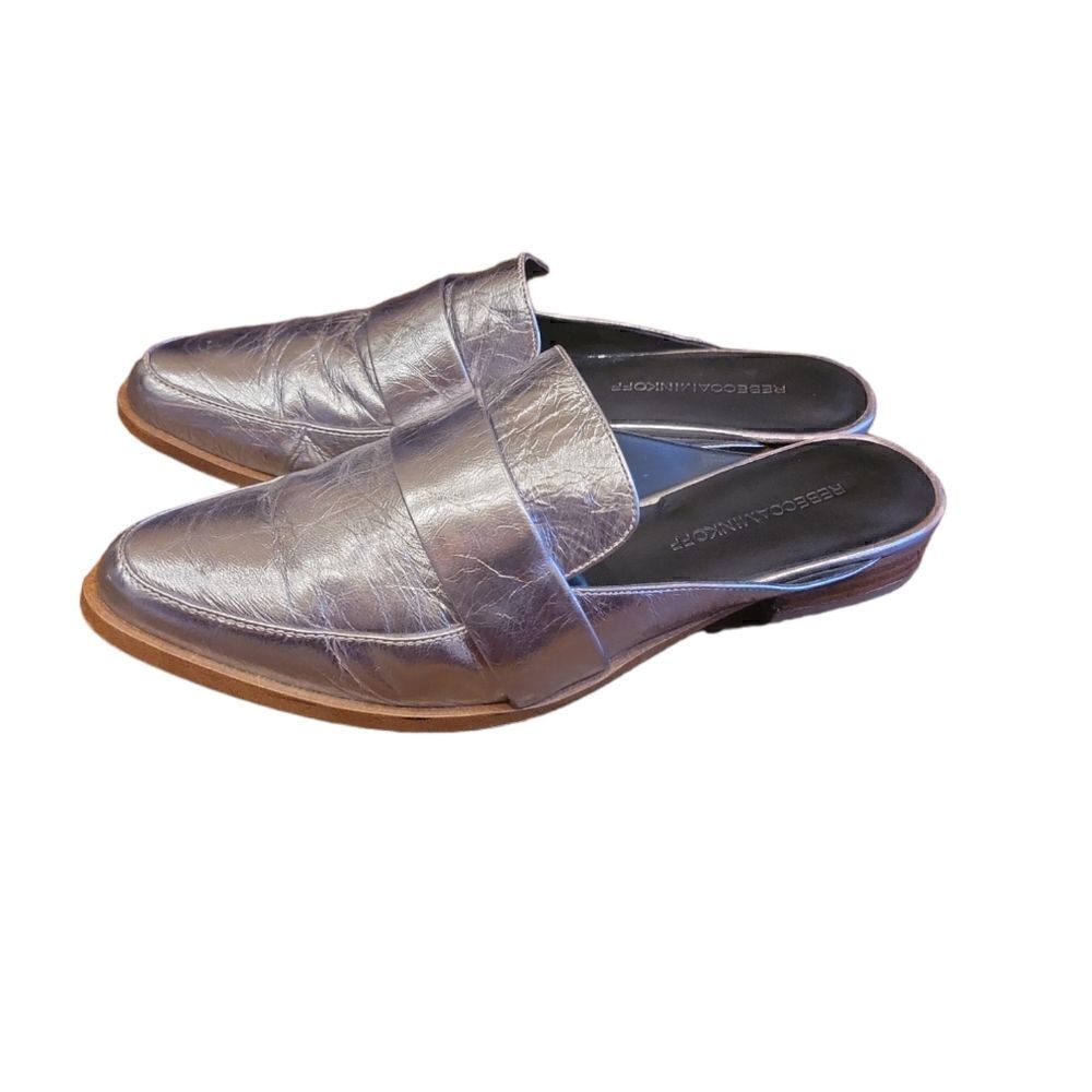 Rebecca Minkoff Mika Metallic Leather Mules Loafer Slides 8.5 w Dust Bag - Picture 5 of 16